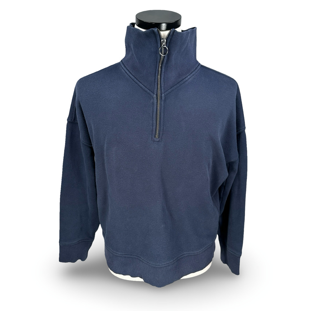 Athleta Cozy Karma 1/2 Zip Sweatshirt Women’s ST Blue Long Sleeve Cropped Fit